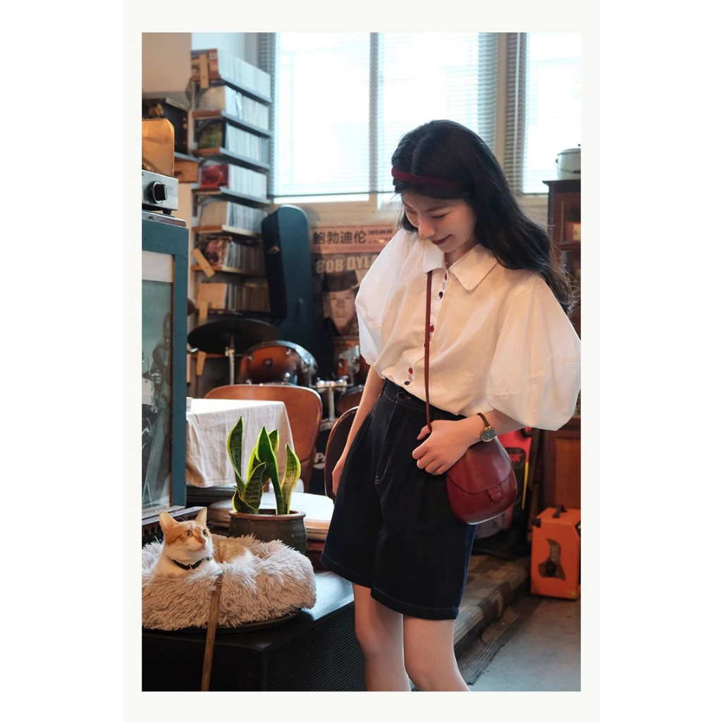 Xiaozhainv Áo Sơ Mi Tay Ngắn Dáng Rộng Màu Trắng Cài Nút Nhiều Màu Thời Trang Mùa Hè Phong Cách Hàn Quốc Cho Nữ