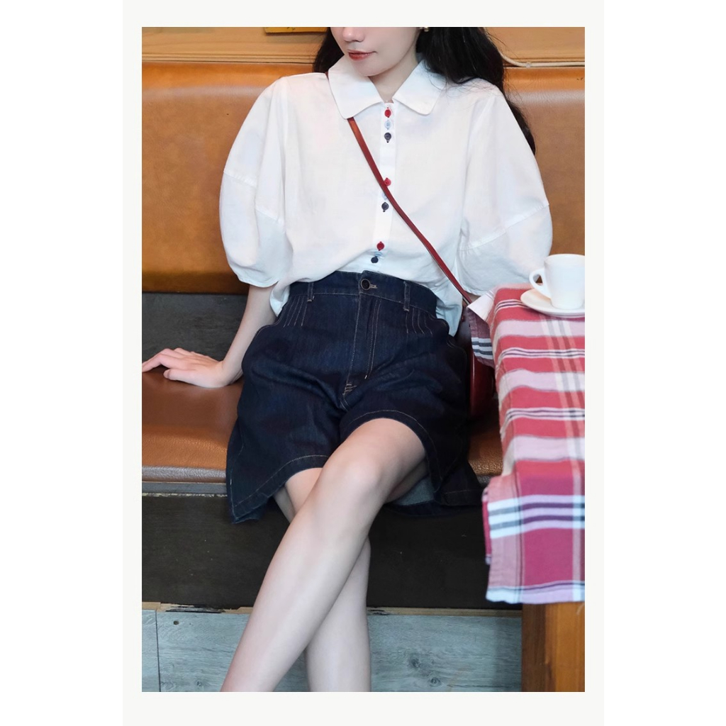 Xiaozhainv Áo Sơ Mi Tay Ngắn Dáng Rộng Màu Trắng Cài Nút Nhiều Màu Thời Trang Mùa Hè Phong Cách Hàn Quốc Cho Nữ