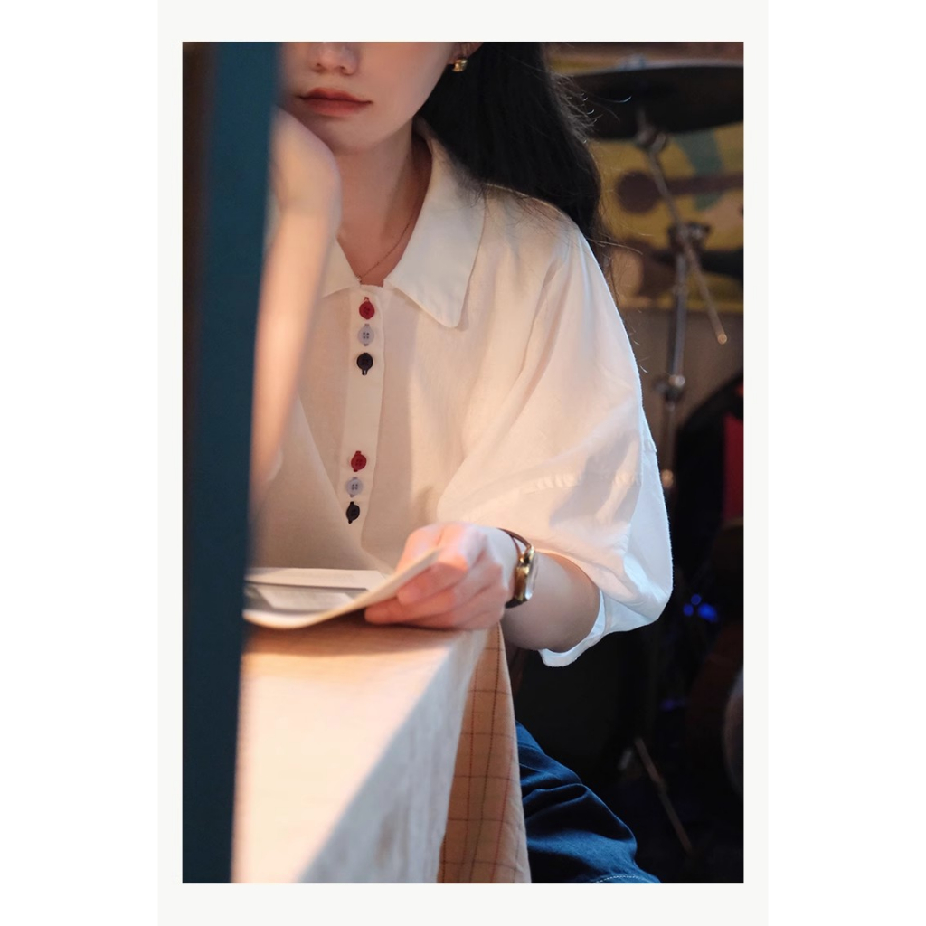 Xiaozhainv Áo Sơ Mi Tay Ngắn Dáng Rộng Màu Trắng Cài Nút Nhiều Màu Thời Trang Mùa Hè Phong Cách Hàn Quốc Cho Nữ