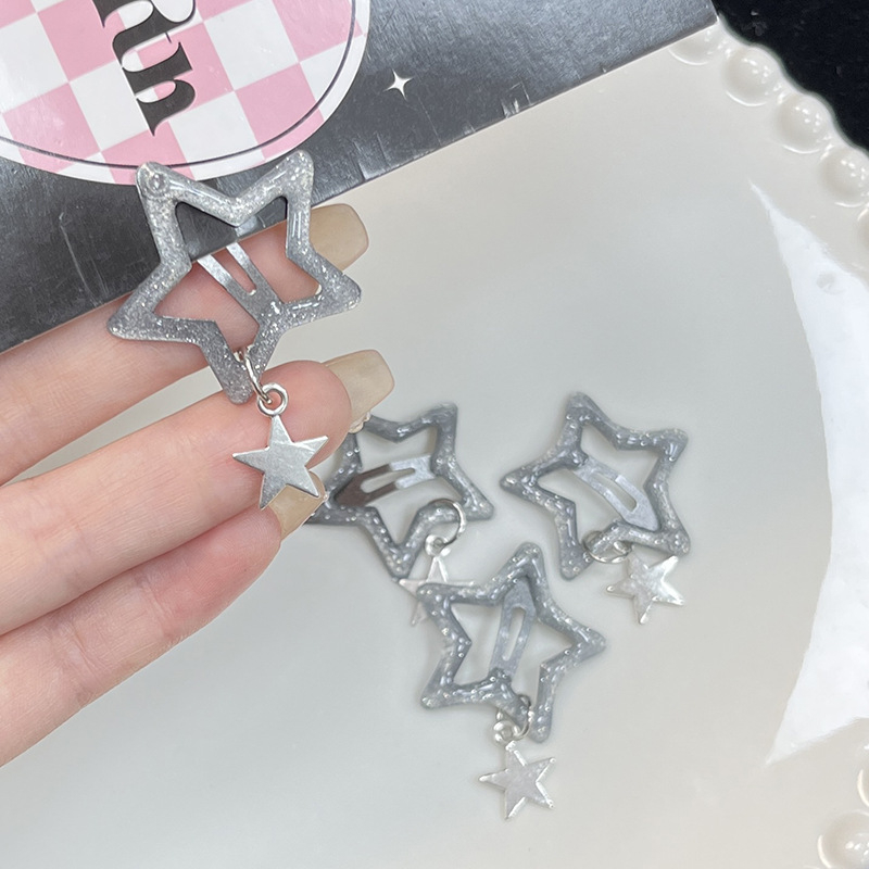 Kẹp Tóc Hình Ngôi Sao Năm Cánh Màu Bạc Lấp Lánh Phong Cách Harajuku Dễ Thương Cho Nữ