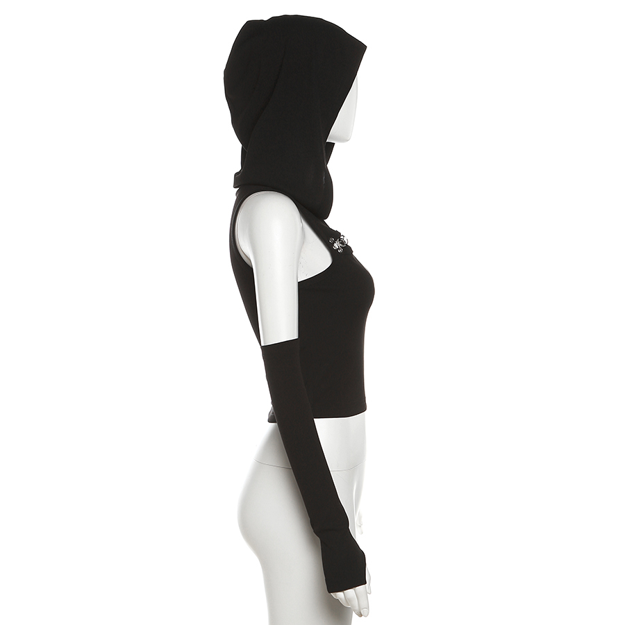 Klalien y2k Áo Sát Nách Có Mũ Trùm Đầu Phối Khóa Kim Loại Khoét Rỗng Đơn Giản Thời Trang Cho Nữ