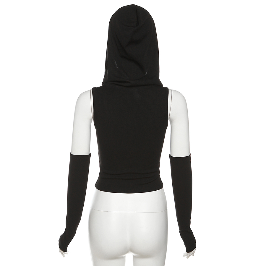 Klalien y2k Áo Sát Nách Có Mũ Trùm Đầu Phối Khóa Kim Loại Khoét Rỗng Đơn Giản Thời Trang Cho Nữ