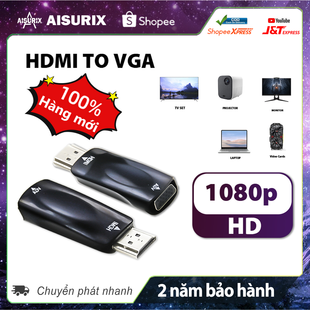 AISURIX HDMI to VGA HDMI Sang VGA 1080P Cho PC TV Xbox Máy Chiếu