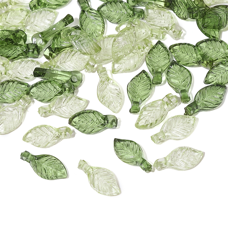 Chuỗi Hạt Hình Chiếc Lá Màu Xanh Lá Bằng Acrylic Kích Thước 5x10mm Dùng Làm Trang Sức DIY