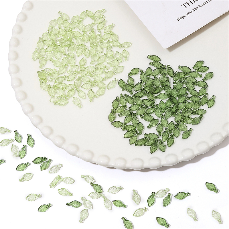Chuỗi Hạt Hình Chiếc Lá Màu Xanh Lá Bằng Acrylic Kích Thước 5x10mm Dùng Làm Trang Sức DIY
