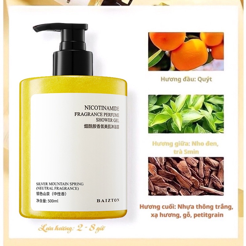Sữa tắm Niacinamide dưỡng ẩm tẩy da chết Hương Thơm Lâu Phai Dưỡng Ẩm Làm Trắng Da 500ml