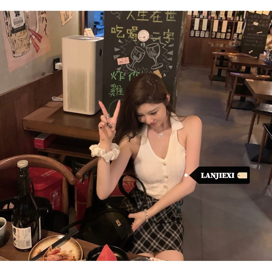 LANJIEXI Áo Hai Dây Cài Nút Thiết Kế Mới Thời Trang Mùa Xuân Theo Phong Cách Hàn Quốc Cho Nữ