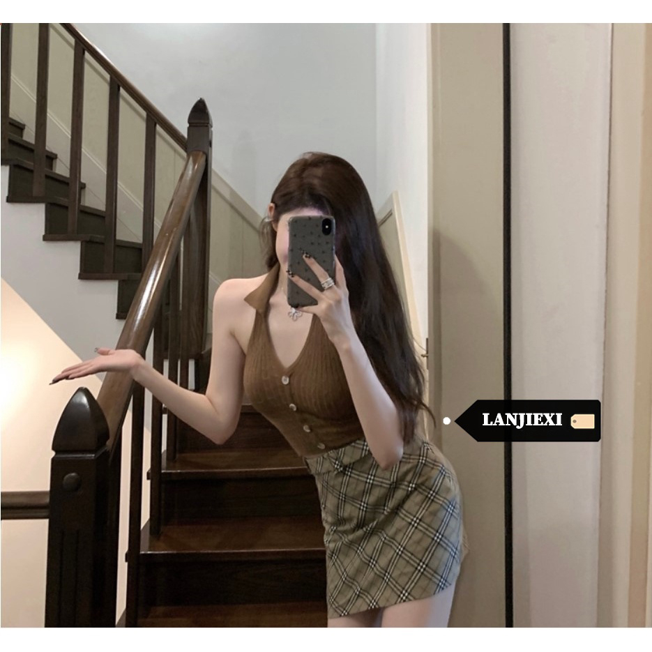 LANJIEXI Áo Hai Dây Cài Nút Thiết Kế Mới Thời Trang Mùa Xuân Theo Phong Cách Hàn Quốc Cho Nữ