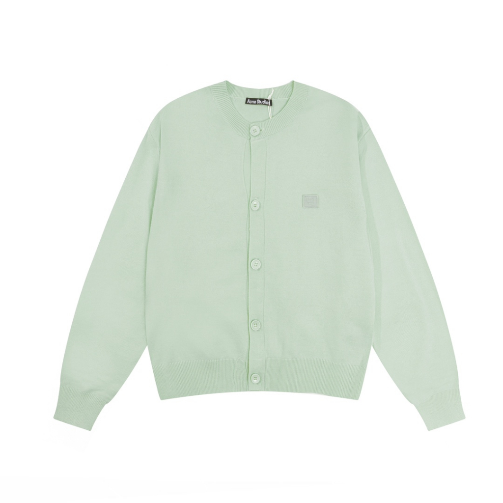 Áo cardigan Dệt Kim Tay Dài Cổ Tròn Thêu Hình Mặt Cười