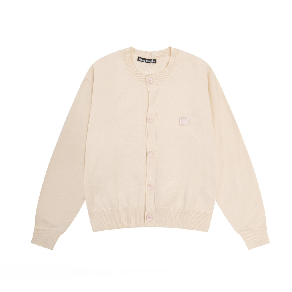 Áo cardigan Dệt Kim Tay Dài Cổ Tròn Thêu Hình Mặt Cười