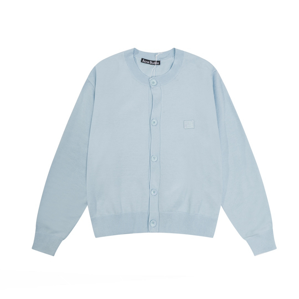 Áo cardigan Dệt Kim Tay Dài Cổ Tròn Thêu Hình Mặt Cười