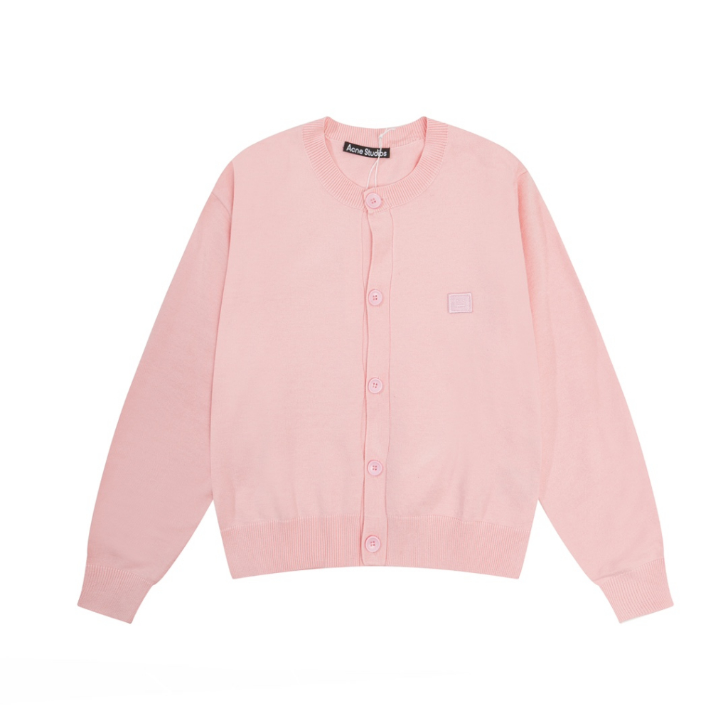 Áo cardigan Dệt Kim Tay Dài Cổ Tròn Thêu Hình Mặt Cười