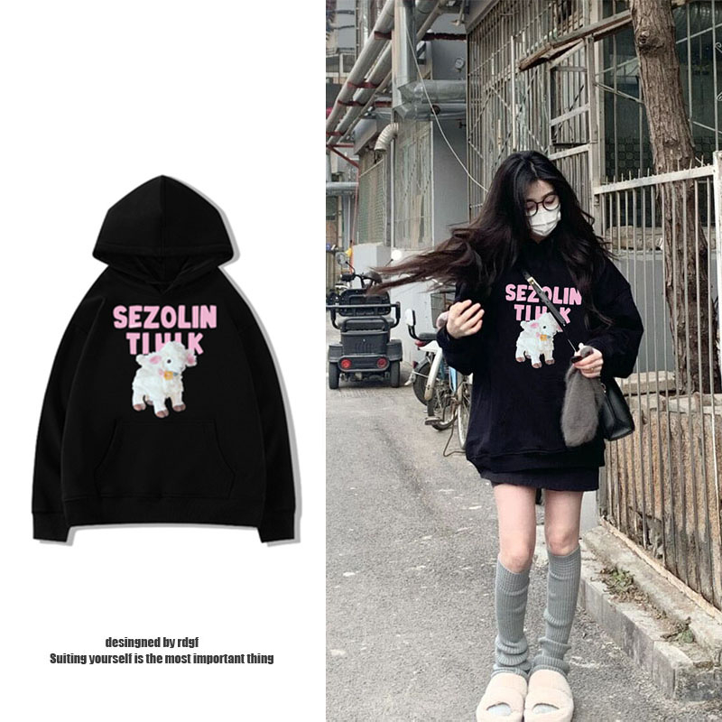 Áo hoodie Dáng Rộng Màu Đen Thời Trang Xuân Thu Dành Cho Nữ