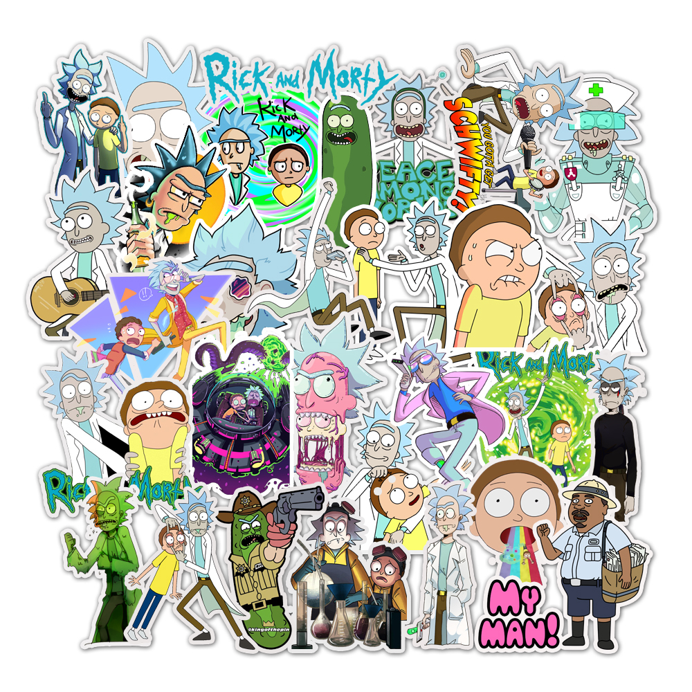 Bộ 50 Sticker Hoạt Hình Rick Simpson Bằng PVC Chống Thấm Nước Trang Trí Vali Laptop