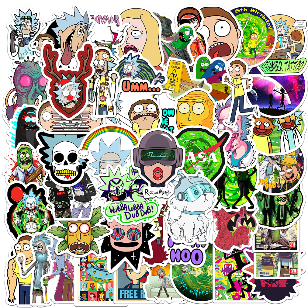Bộ 50 Sticker Hoạt Hình Rick Simpson Bằng PVC Chống Thấm Nước Trang Trí Vali Laptop