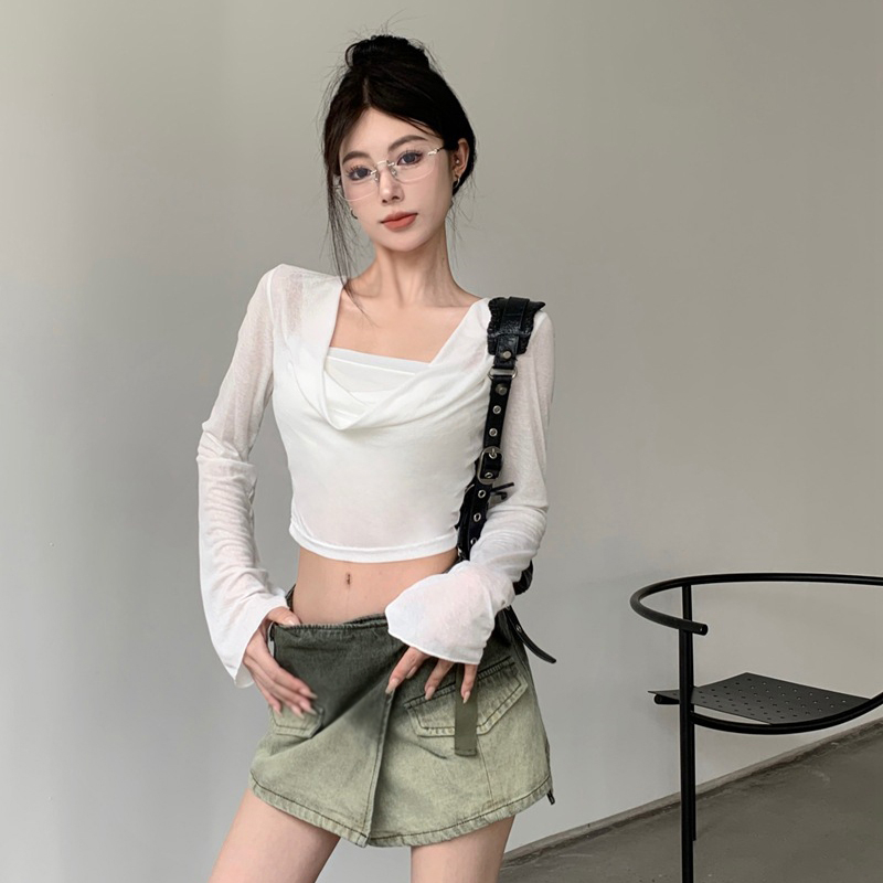 Áo Hoodie Croptop Tay Dài Màu Trơn Thời Trang Cho Nữ