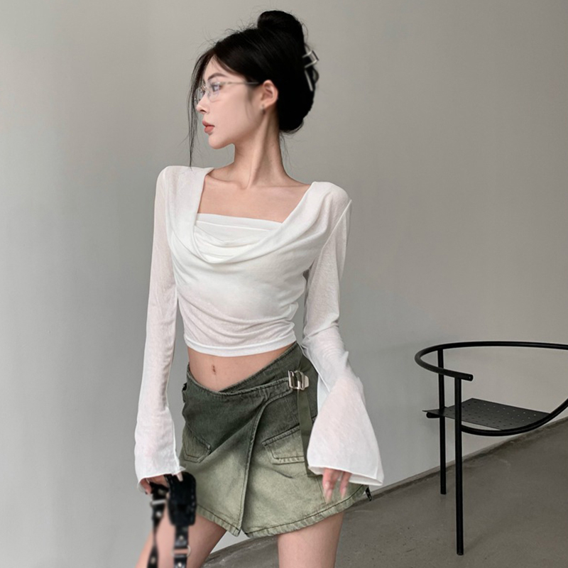 Áo Hoodie Croptop Tay Dài Màu Trơn Thời Trang Cho Nữ