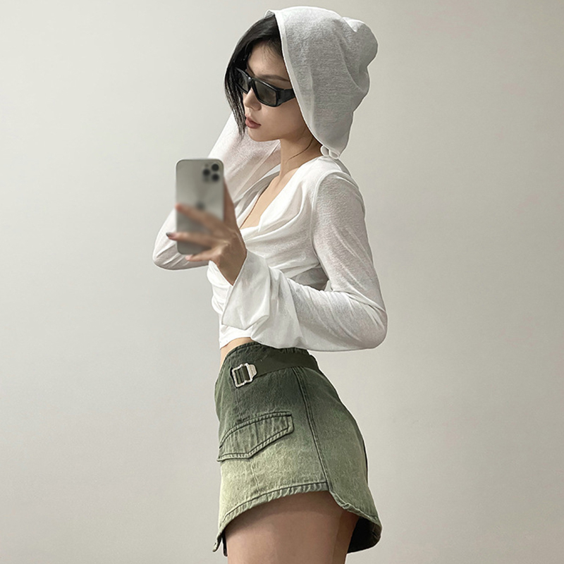 Áo Hoodie Croptop Tay Dài Màu Trơn Thời Trang Cho Nữ