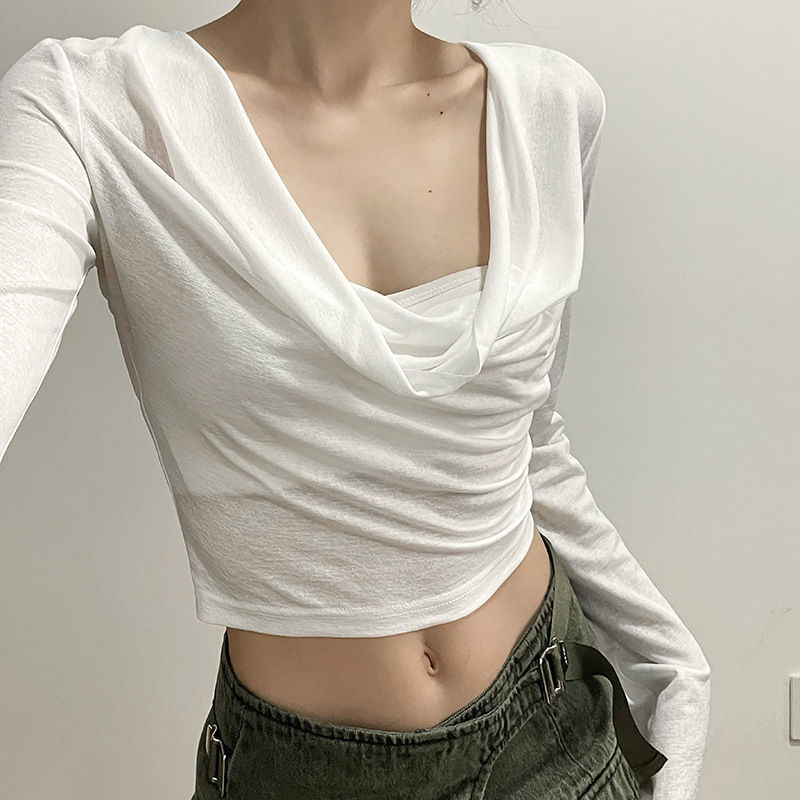 Áo Hoodie Croptop Tay Dài Màu Trơn Thời Trang Cho Nữ