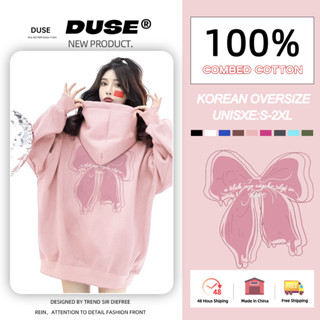 「DUSE」Áo hoodie khổng lồ Tay Dài Dáng Rộng Đính Nơ Bướm Màu Hồng Thời Trang Xuân Thu Cho Nữ