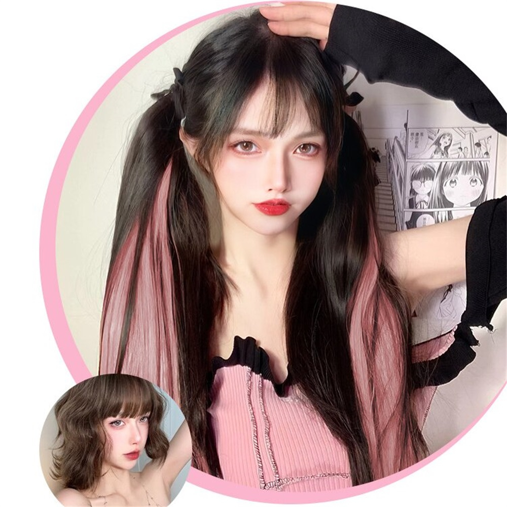 Tóc Giả Đuôi Ngựa Thẳng Dài 50cm Y2K Màu Hồng Bắt Sáng Cá Tính Dành Cho Nữ