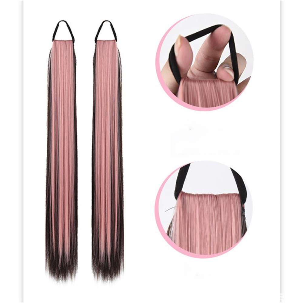 Tóc Giả Đuôi Ngựa Thẳng Dài 50cm Y2K Màu Hồng Bắt Sáng Cá Tính Dành Cho Nữ