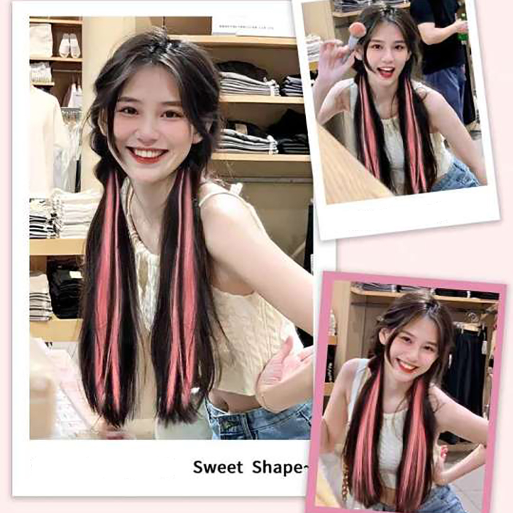 Tóc Giả Đuôi Ngựa Thẳng Dài 50cm Y2K Màu Hồng Bắt Sáng Cá Tính Dành Cho Nữ