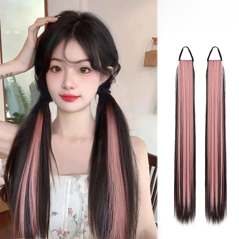 Tóc Giả Đuôi Ngựa Thẳng Dài 50cm Y2K Màu Hồng Bắt Sáng Cá Tính Dành Cho Nữ