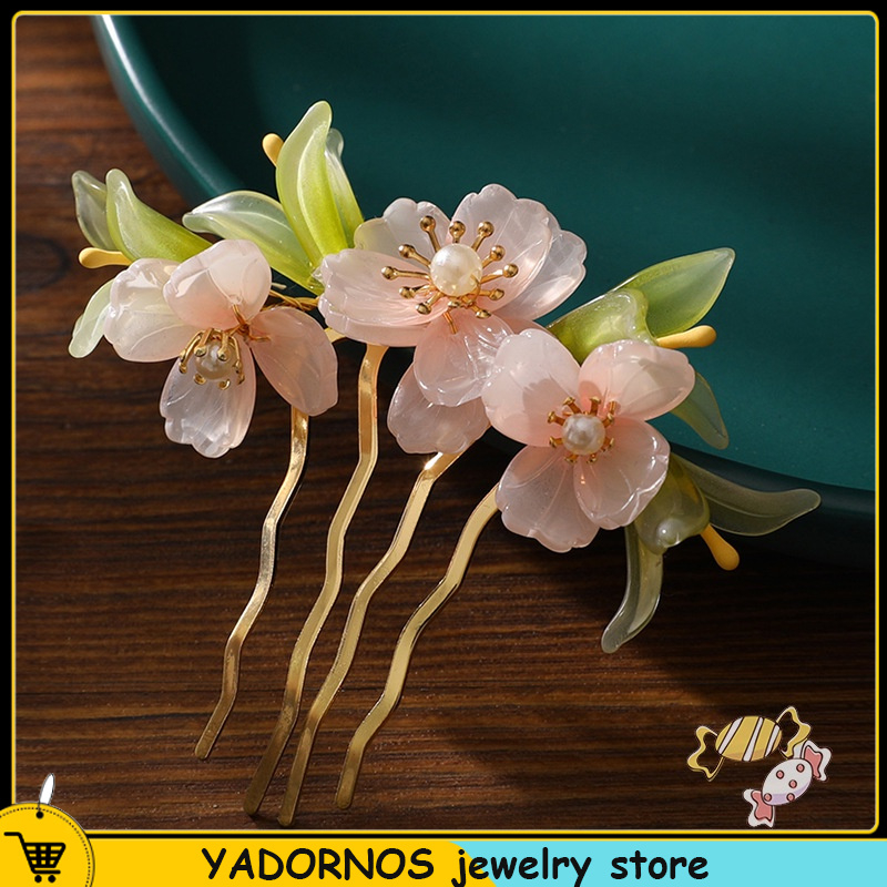 YADORNOS Lược Cài Tóc Cô Dâu Hình Bông Hoa Đính Đá Tráng Men Màu Hồng Xinh Xắn