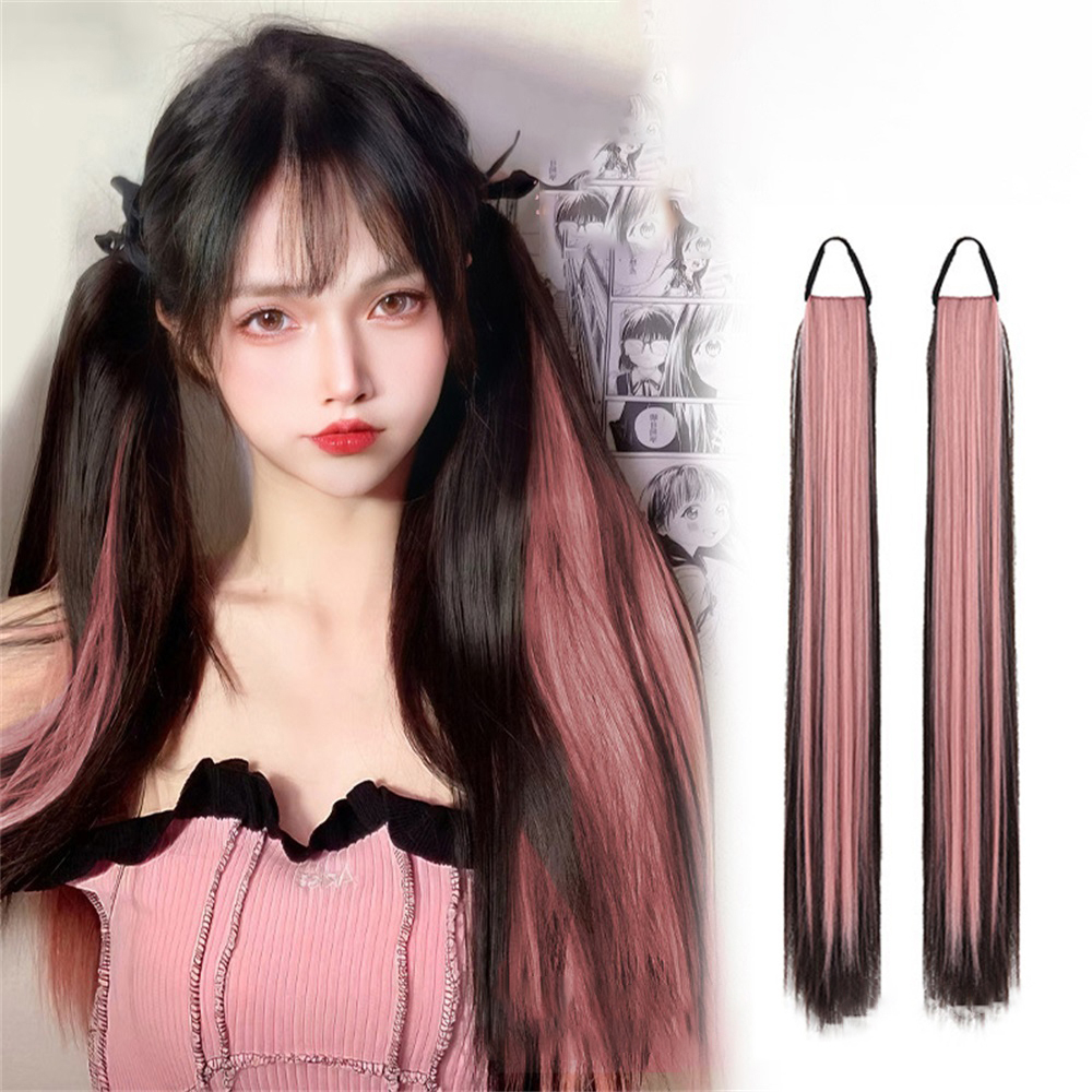 Tóc Giả Đuôi Ngựa Thẳng Dài 50cm Y2K Màu Hồng Bắt Sáng Cá Tính Dành Cho Nữ