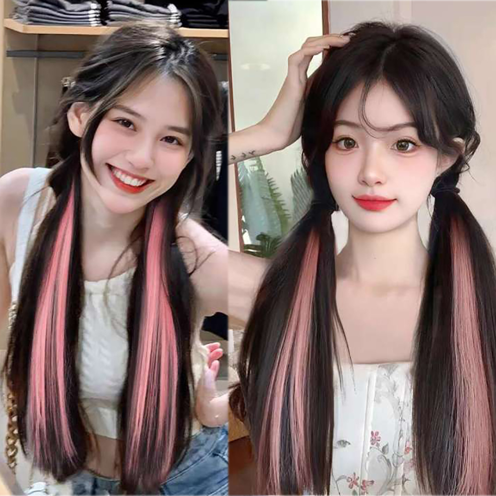 Tóc Giả Đuôi Ngựa Thẳng Dài 50cm Y2K Màu Hồng Bắt Sáng Cá Tính Dành Cho Nữ