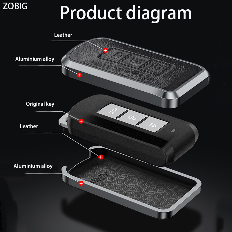 Vỏ Bọc Chìa Khóa Bằng Nhôm + Da Cho Mitsubishi Xpander Attrage Outlander Mirage Pajero Sport Triton Eclipse Cross Montero