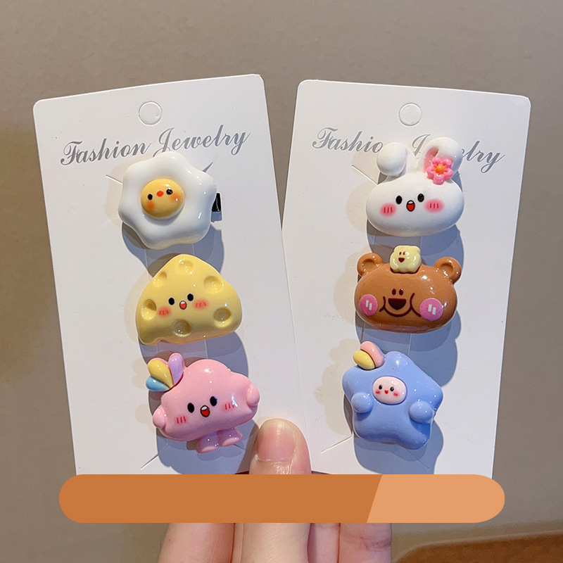 Kẹp Tóc Hình Hoa / Thỏ / Gấu Hoạt Hình Màu Hồng / Xanh Dương Dễ Thương Cho Nữ