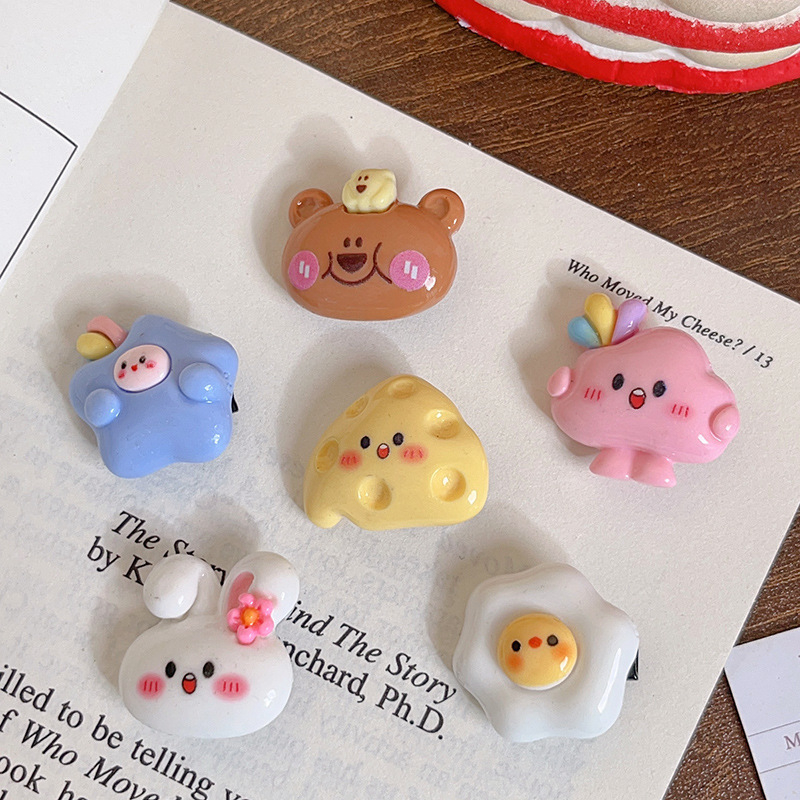 Kẹp Tóc Hình Hoa / Thỏ / Gấu Hoạt Hình Màu Hồng / Xanh Dương Dễ Thương Cho Nữ