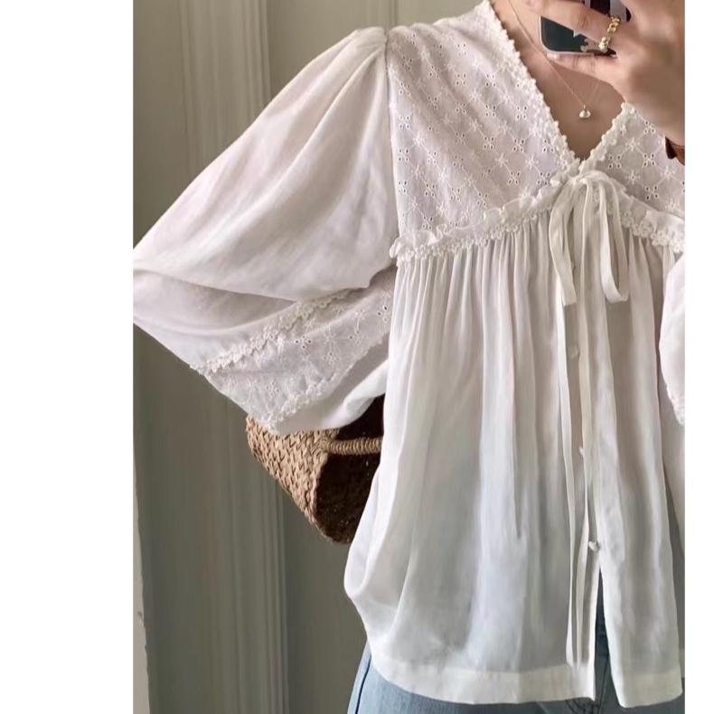 Áo Sơ Mi Cổ V Dài Tay Phong Cách Retro Sành Điệu 66076