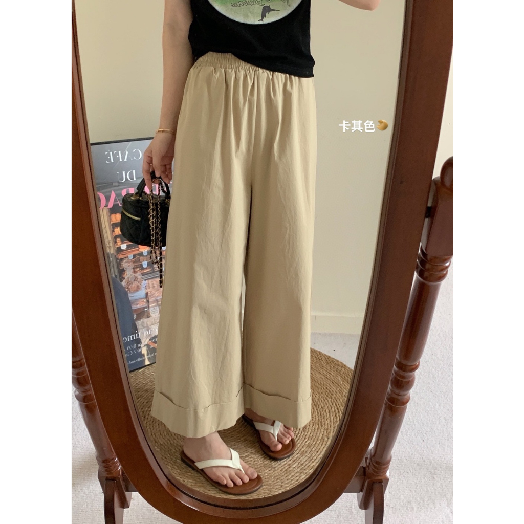 Quần Cotton Ống Rộng Lưng Thun Thoải Mái Thời Trang Mùa Hè 65432