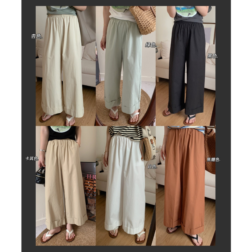 Quần Cotton Ống Rộng Lưng Thun Thoải Mái Thời Trang Mùa Hè 65432