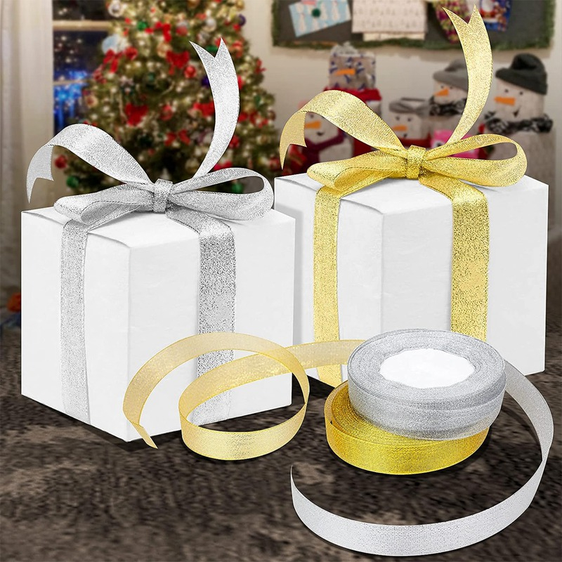 Cuộn Dây Ruy Băng Satin Hai Viền Ren Màu Vàng / Bạc 22m Trang Trí Tiệc Cưới / Sinh Nhật / Giáng Sinh