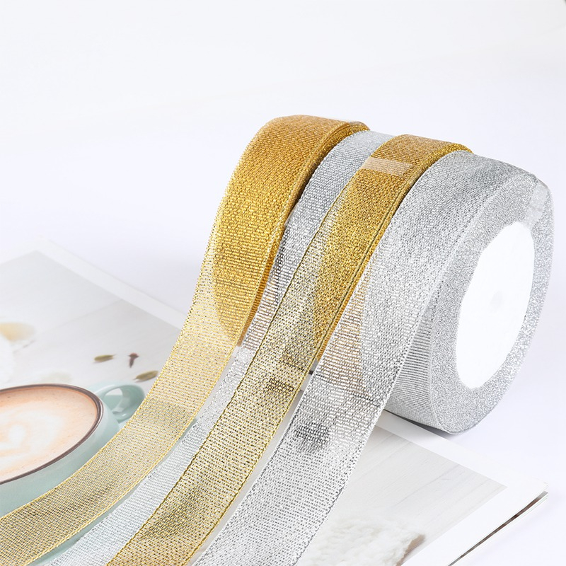 Cuộn Dây Ruy Băng Satin Hai Viền Ren Màu Vàng / Bạc 22m Trang Trí Tiệc Cưới / Sinh Nhật / Giáng Sinh