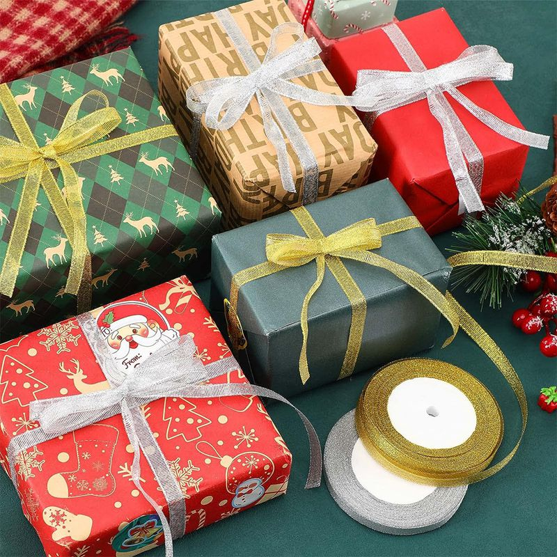 Cuộn Dây Ruy Băng Satin Hai Viền Ren Màu Vàng / Bạc 22m Trang Trí Tiệc Cưới / Sinh Nhật / Giáng Sinh