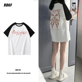 Áo Thun Cotton Raglan Tay Ngắn In Họa Tiết Bướm Thời Trang Cho Nữ