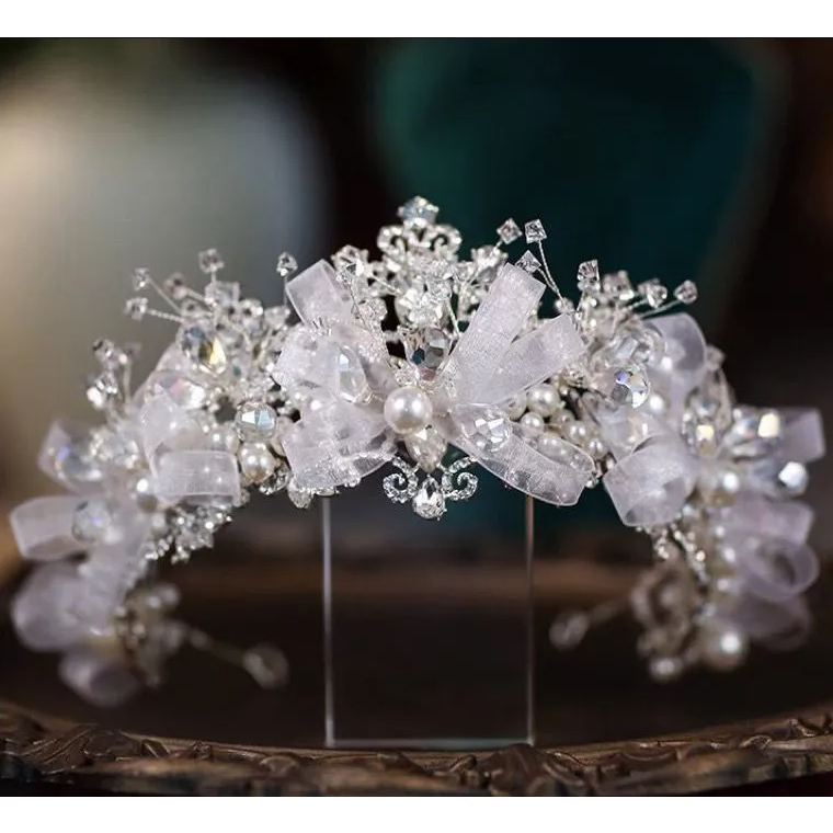 Vương Miện Cô Dâu Đính Nơ Phong Cách baroque Nhật Bản Và Hàn Quốc Cao Cấp