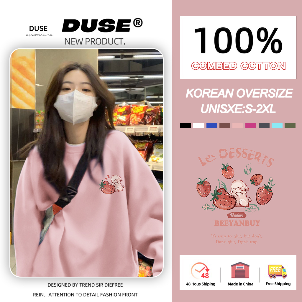 「DUSE」Áo Nỉ Dài Tay Cổ Tròn In Họa Tiết Hoạt Hình Thời Trang Xuân Thu Cho Nữ