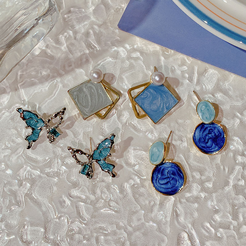 Khuyên Tai Màu Xanh Dương Thiết Kế Mới Thời Trang Theo Phong Cách Hàn Quốc