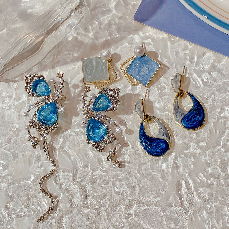 Khuyên Tai Màu Xanh Dương Thiết Kế Mới Thời Trang Theo Phong Cách Hàn Quốc