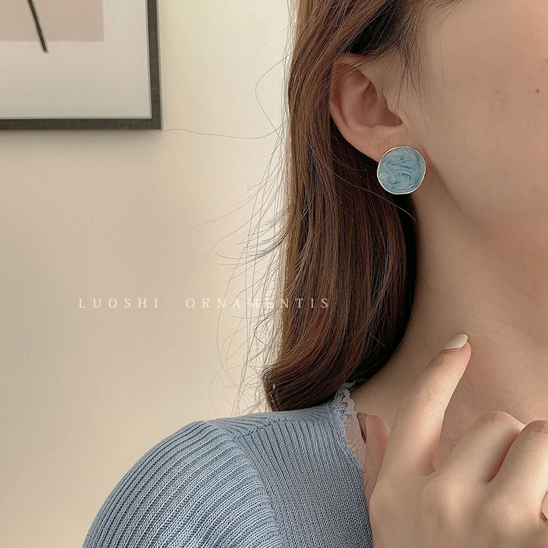 Khuyên Tai Màu Xanh Dương Thiết Kế Mới Thời Trang Theo Phong Cách Hàn Quốc