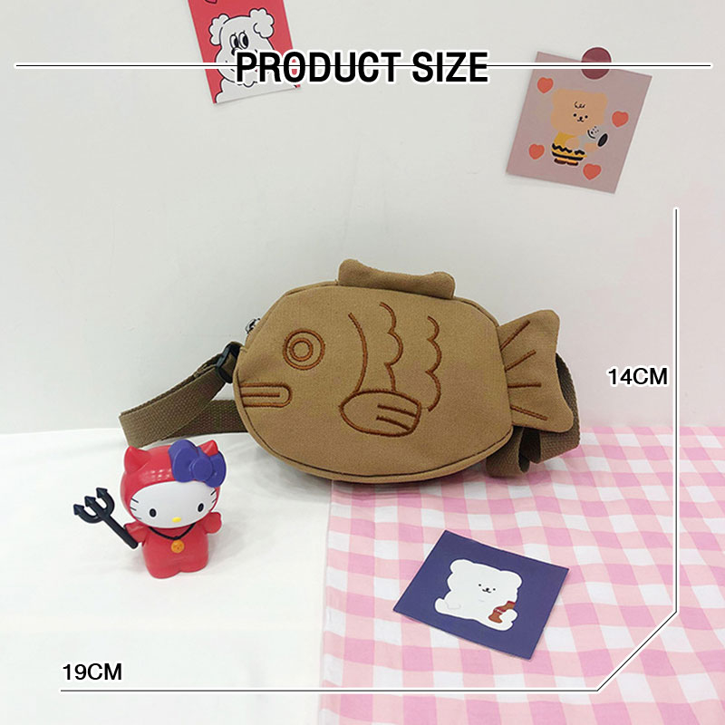Túi canvas hoạt hình cho nữ Túi Messenger cá xấu xí dễ thương của Nhật Bản Mẫu thêu nữ tính