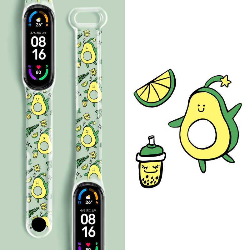 Dây Đeo Silicone Hình Trái Bơ Cho Đồng Hồ Thông Minh Xiaomi Mi Band 8 7 6 5 4 3