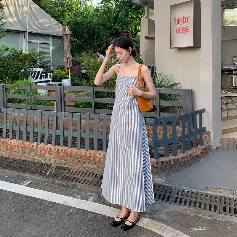 66363 Phong Cách Mới Váy Hai Dây Sọc Thanh Lịch