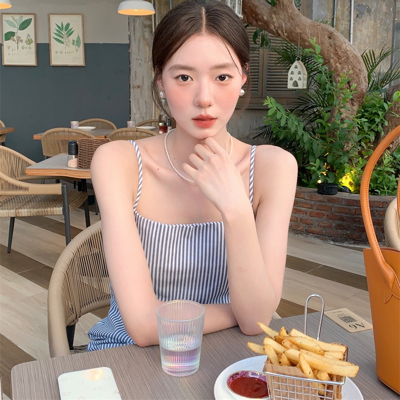 66363 Phong Cách Mới Váy Hai Dây Sọc Thanh Lịch